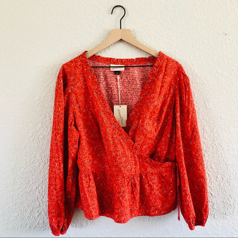 Universal Thread Red Floral Wrap Peplum Top